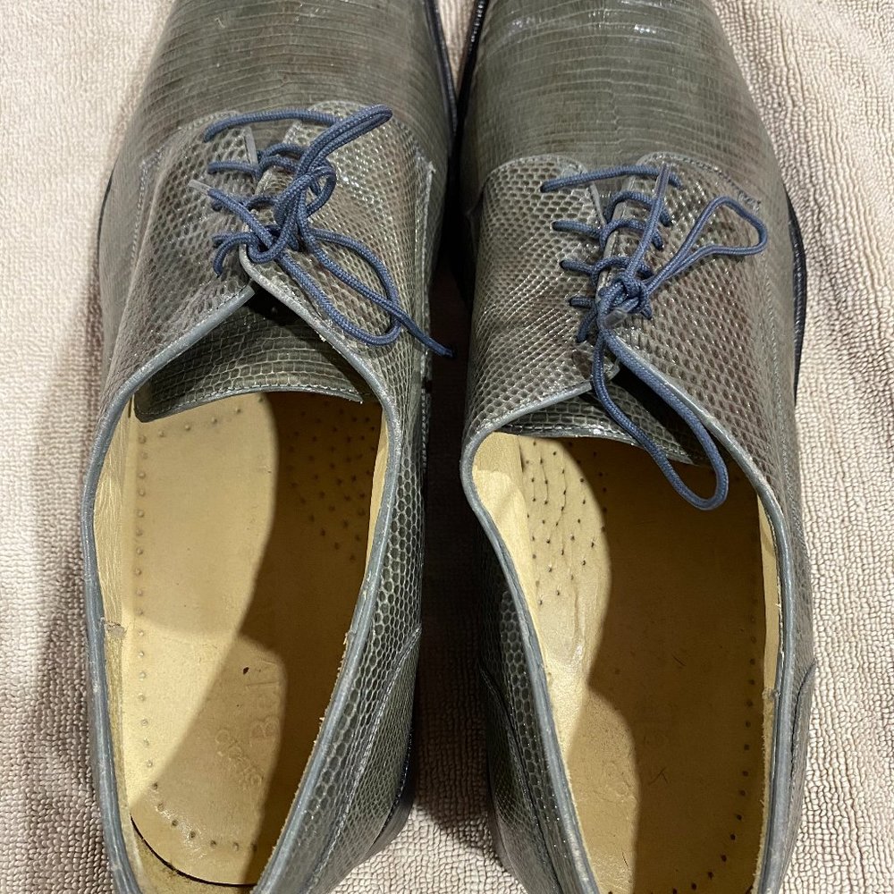 Belvedere "Studio" Green Genuine Leather Lizards 13 M Square Toe Oxfords